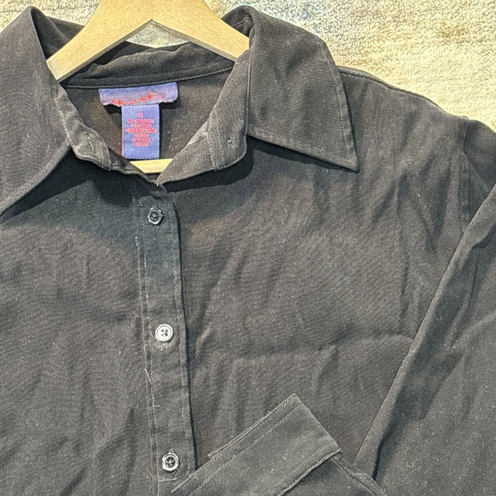 Denim & Co. Women's Black Button Down Shirt Size 1X – Stretch – Long Sleeve